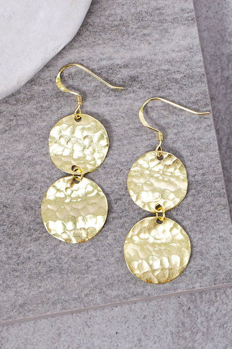 Hammered Disc Drop Earrings - GF