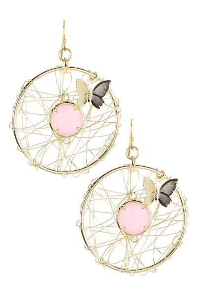 Rose Crystal & Butterfly Dreamcatcher Drop Earrings - GF