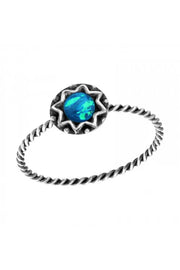 Sterling Silver Round Ring & Created Opal - SS