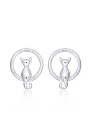 Sterling Silver Kitty Cat Post Earrings - SS