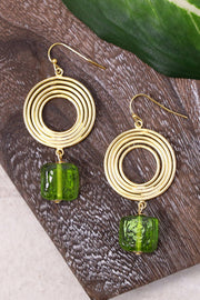 Peridot Murano Glass & Swirl Disc Drop Earrings - GF