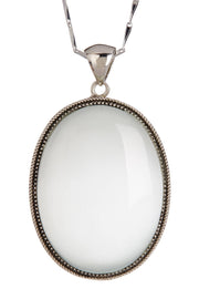 White Cat's Eye Oval Statement Pendant Necklace - SF