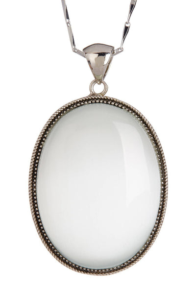 White Cat's Eye Oval Statement Pendant Necklace - SF