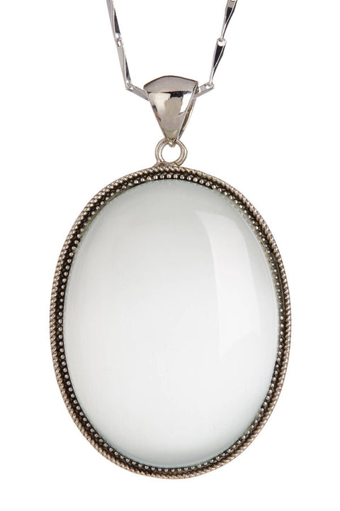 White Cat's Eye Oval Statement Pendant Necklace - SF