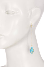 Blue Cat's Eye Wire Wrapped Dangle Earrings - GF