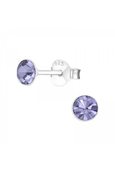 Sterling Silver Round 4mm Ear Studs With Crystals - SS