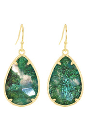 Moss Agate Pear Cut Earrings - GF