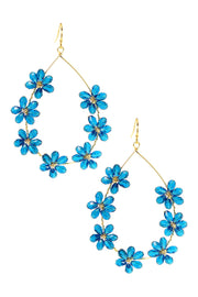 Blue Austrian Crystal Flower Bloom Statement Earrings - GF