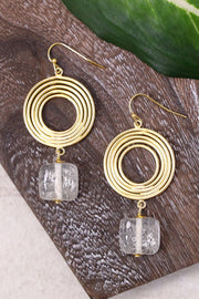 Clear Murano Glass & Swirl Disc Drop Earrings - GF