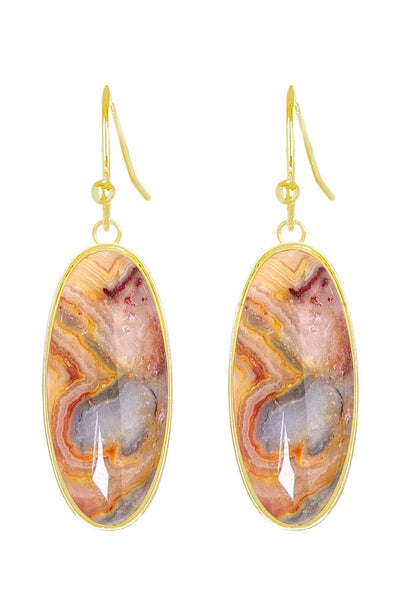 Crazy Lace Agate Oval Drop Earrings - GF