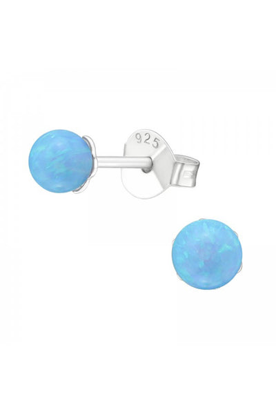 Sterling Silver Ball Ear Studs With Opal - SS