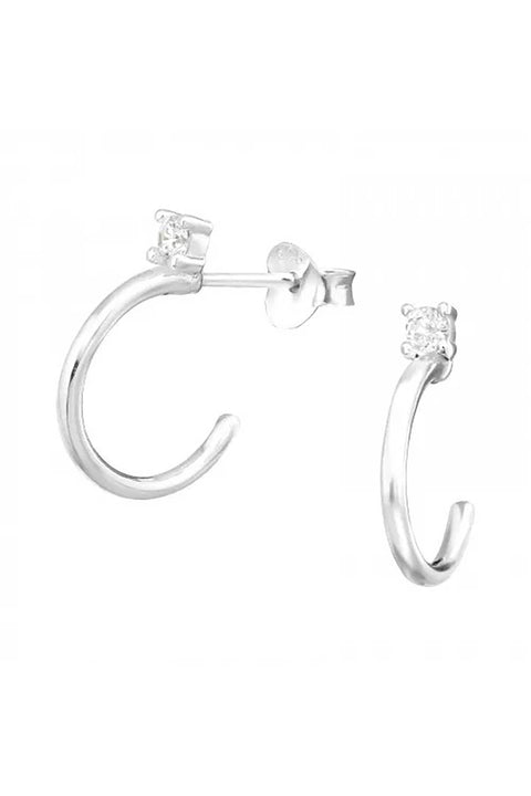 Sterling Silver Half Hoop Ear Studs With Cubic Zirconia - SS