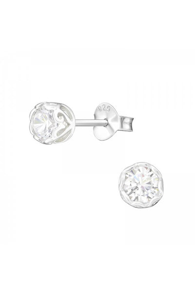 Sterling Silver Round 4mm Ear Studs With Cubic Zirconia - SS