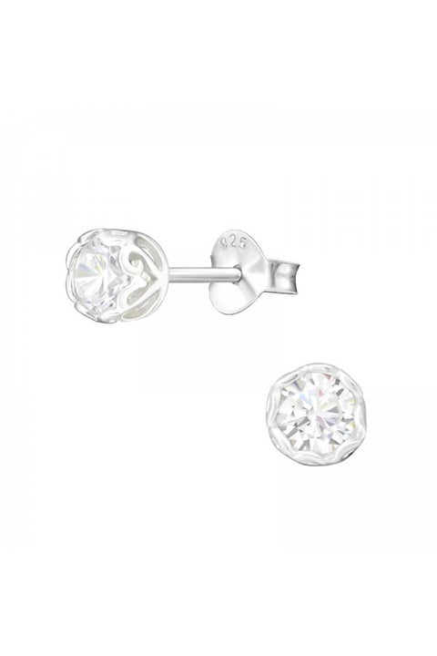 Sterling Silver Round 4mm Ear Studs With Cubic Zirconia - SS