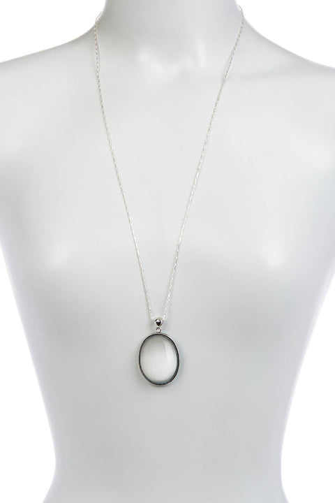 White Cat's Eye Oval Statement Pendant Necklace - SF