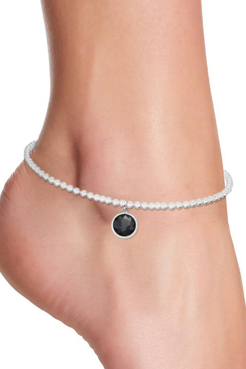 Hematite Beaded Round Charm Anklet - SF