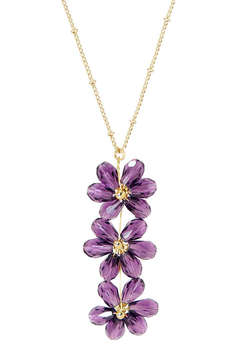 Lavender Austrian Crystal Flower Bloom Pendant Necklace - GF