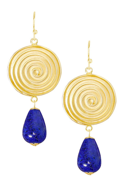 Lapis & Swirl Disc Drop Earrings - GF