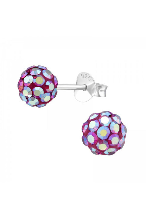 Sterling Silver Ball Ear Studs With Crystal - SS