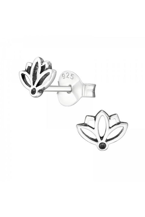 Sterling Silver Lotus Flower Ear Studs - SS