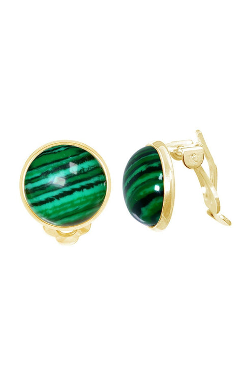 Malachite Clip On Earrings In Gold - GF