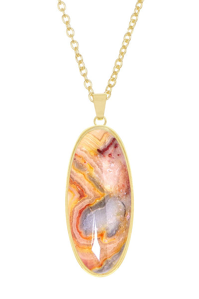 Crazy Lace Agate Oval Pendant Necklace - GF