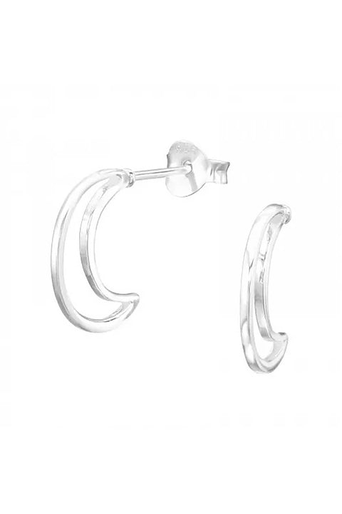 Sterling Silver Moon Half Hoop Ear Studs - SS