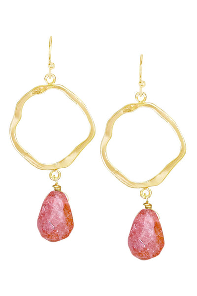 Strawberry Quartz & Orbit Drop Earrings - GF