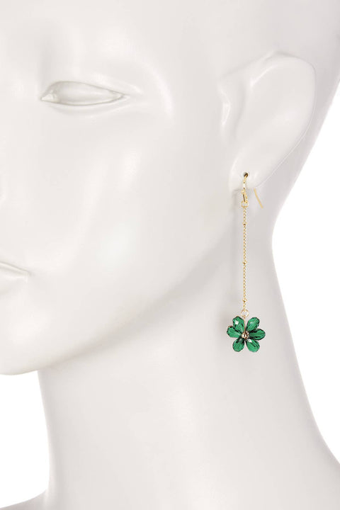 Emerald Austrian Crystal Flower Bloom Dangle Earrings - GF