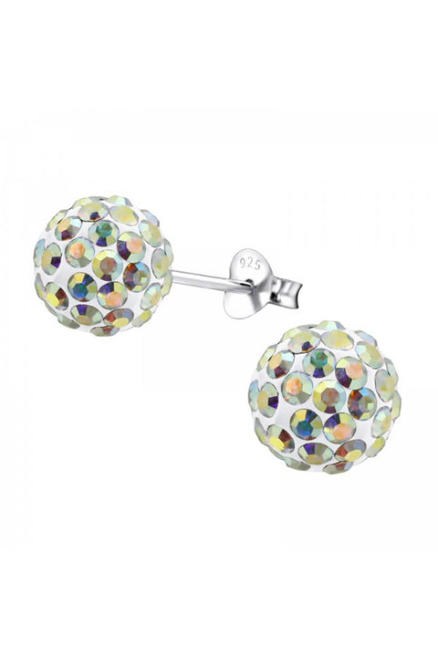 Sterling Silver Ball Ear Studs With Crystal - SS