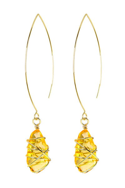 Lemon Crystal Wire Wrapped Threader Earrings - GF