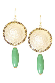 Green Murano Glass & Hammered Coin Drop Earrings - GF