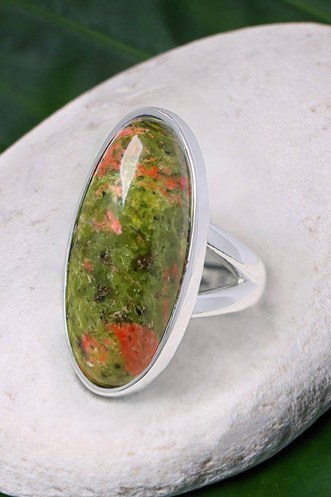 Unakite Oval Cabochon Ring - SF