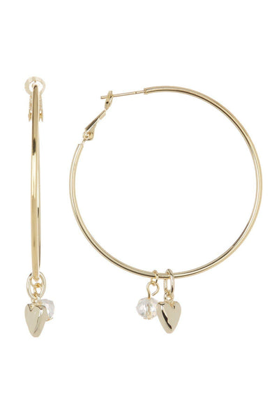 Crystal Quartz & Heart Charm Hoop Earrings - GF