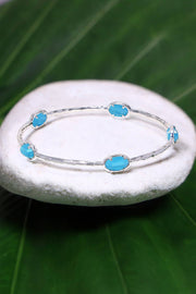 Blue Cat's Eye Bangle Station Bracelet - SF