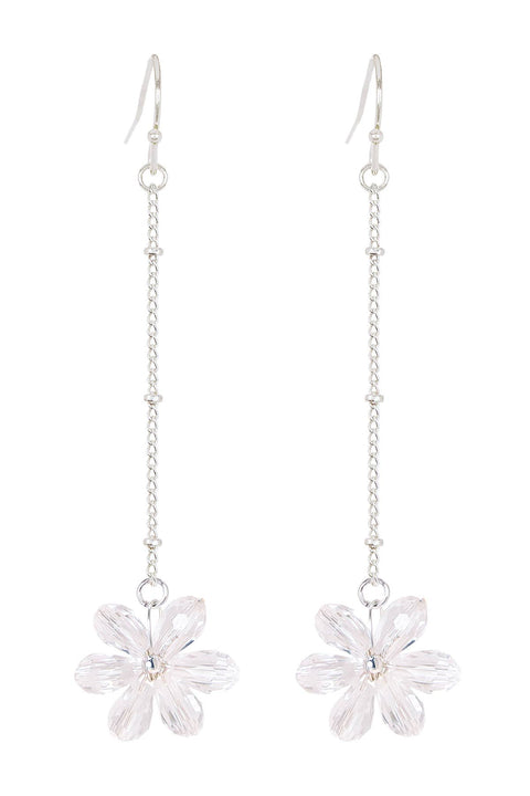 Clear Austrian Crystal Flower Bloom Dangle Earrings - SF