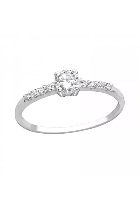 Sterling Silver Solitaire Ring With CZ - SS