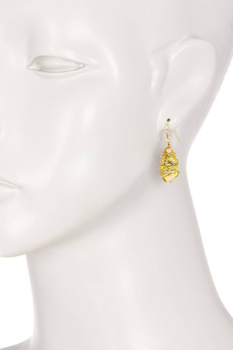 Lemon Crystal Wire Wrapped Drop Earrings - GF