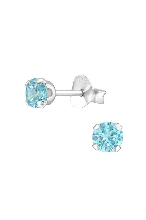 Sterling Silver Round 4mm Ear Studs With Cubic Zirconia - SS