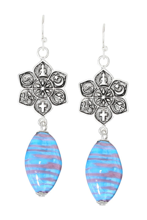 Murano Glass & Coexist Harmony Lotus Drop Earrings - SF