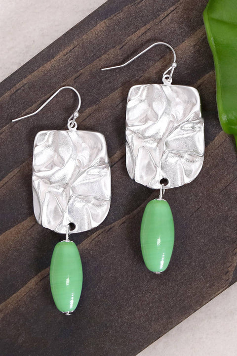 Green Murano Glass & Wave Textured Drop Earrings - SF