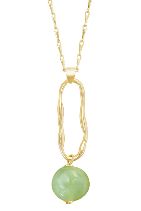 Green Murano Glass & Freeform Hoop Pendant Necklace - GF