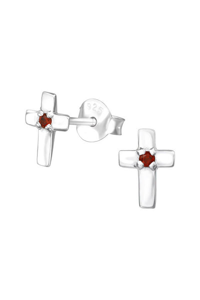 Sterling Silver Cross Ear Studs With Cubic Zirconia - SS