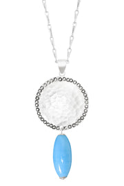 Blue Murano Glass & Hammered Coin Pendant Necklace - SF