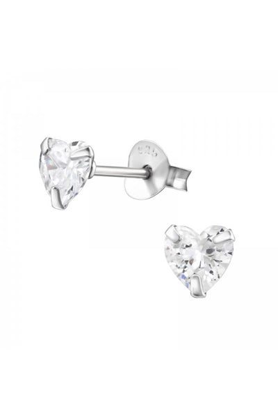 Sterling Silver Heart 5mm Ear Studs With Cubic Zirconia - SS