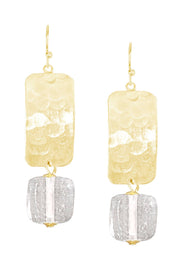 Clear Murano Glass & Hammered Rectangle Drop Earrings - GF