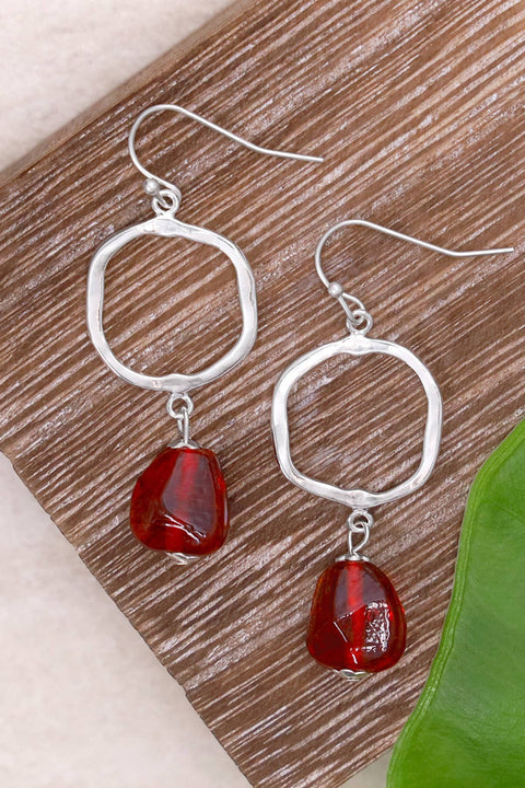 Red Murano Glass & Freeform Drop Earrings - SF