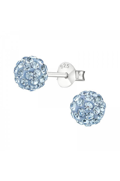 Sterling Silver Ball Ear Studs With Crystal - SS