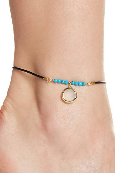 Moonstone Crystal & Turquoise Anklet - GF