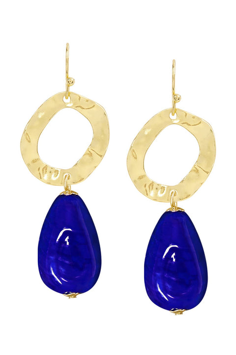 Blue Murano Glass & Hammered Hoop Drop Earrings - GF